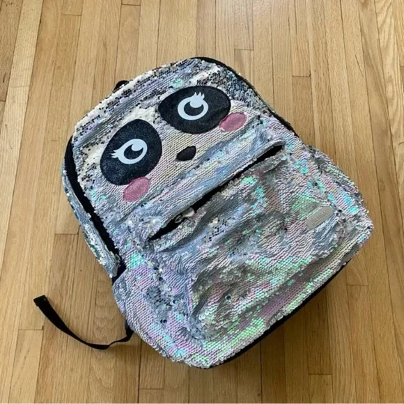 Justice Sparkle Panda Sequin Flip Backpack – Big Eyes Face Design - Picture 4 of 10